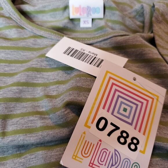NEW Lularoe Stripe Maria Maxi Dress Sz XS Green Gray T-Shirt Dress - Picture 5 of 5